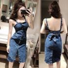 Spaghetti Strap Open-back Fitted Denim Dress