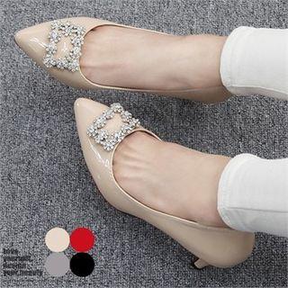 Rhinestone-buckle Pointy-toe Patent Pumps