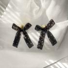 Lace Ribbon Dangle Earring 1 Pair - Black & White - One Size