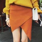 Asymmetric Hem Mini Pencil Knit Skirt