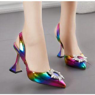 Rhinestone Sun Applique Slingback High-heel Sandals