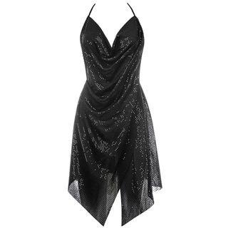 Halter-neck Sequined Slit A-line Dress