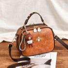 Faux Leather Top Handle Studded Crossbody Bag