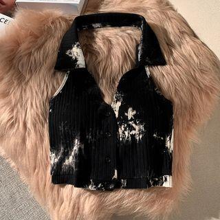 Halter-neck Tie-dyed Polo-neck Top