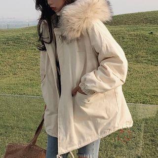 Faux Fur Trim Hooded Zip Cargo Jacket