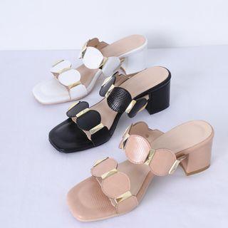 Scallop-strap Block-heel Mules