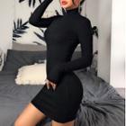 Mock-neck Plain Mini Bodycon Dress
