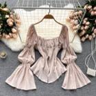 Square-neck Bell-sleeve Asymmetrical Top