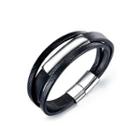 Simple Personality Smooth Geometric Rectangular 316l Stainless Steel Multi-layer Leather Bracelet Silver - One Size
