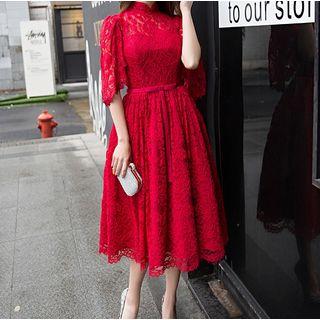 Short-sleeve Pleated Cocktail Dress
