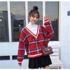 Mock Two-piece Turtleneck Plaid Pullover