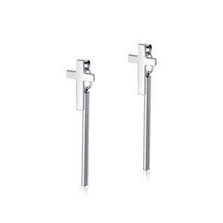 Simple Classic Cross 316l Stainless Steel Stud Earrings Silver - One Size
