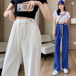 Ice Silk Drawstring Wide Leg Sweatpants