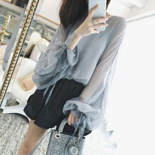 Set: Long-sleeve Chiffon Top + Spaghetti Strap Top