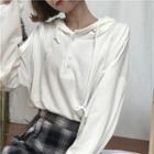 Plain Long-sleeve Hooded T-shirt