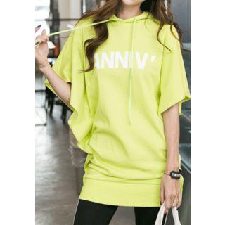 Reglan-sleeve Lettering Hooded Top