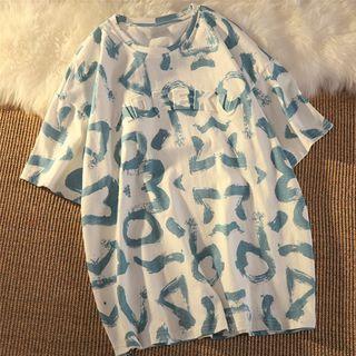 Tie-dye Elbow-sleeve Printed T-shirt
