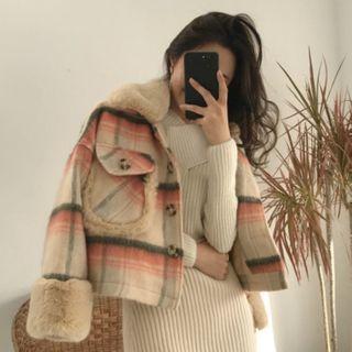 Plaid Lapel Cropped Jacket Jacket - Tangerine - One Size