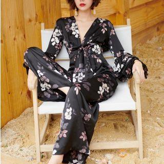 Flower Print Balloon-sleeve Jumpsuit