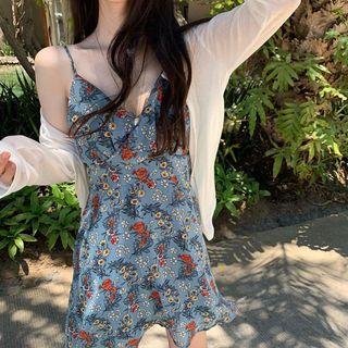 Floral Print Sundress / Plain Cardigan