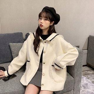 Ruffle Trim Button Jacket Beige Almond - One Size