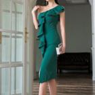 One-shoulder Ruffle Midi Shift Dress