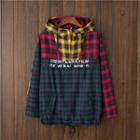 Hooded Plaid Panel Pullover
