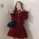 Mesh Panel Cropped Blouse / High-waist Mini A-line Skirt