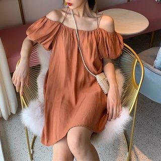 Spaghetti-strap Balloon-sleeve Mini Dress