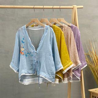 Elbow-sleeve Embroidered Jacket