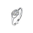 925 Sterling Silver Fashion Simple Hollow Geometric Adjustable Ring With Cubic Zircon Silver - One Size