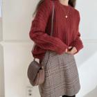 Plain Sweater / Mini Plaid A-line Skirt / Set