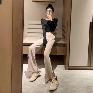 Plain T-shirt / Colorblock Wide-leg Pants
