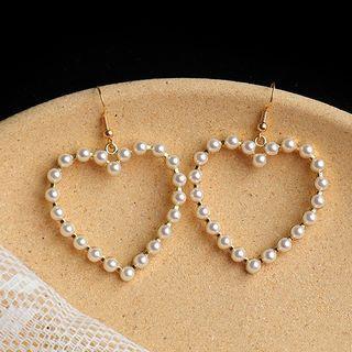 Faux Pearl Heart Dangle Earring 1 Pair - Faux Pearl - White - One Size