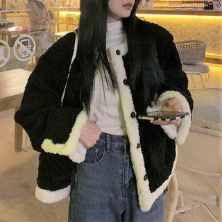 Fleece Button-up Jacket Black & White - One Size