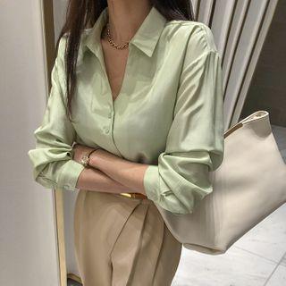 Button-down Plain Satin Shirt