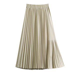 High-waist Asymmetrical Panel A-line Pleated Midi Skirt