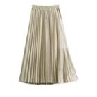 High-waist Asymmetrical Panel A-line Pleated Midi Skirt