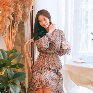 Patterend Frill Layered A-line Dress