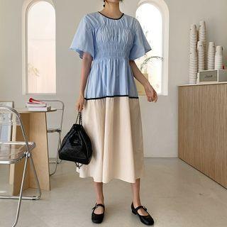 Smocked-panel Color-block Dress