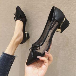 Block-heel Dotted Mesh Pumps