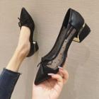Block-heel Dotted Mesh Pumps