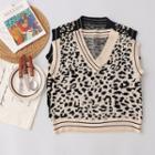 Leopard Print Knit Vest Black - One Size