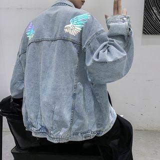 Reflective Wing Print Denim Jacket