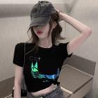 Reflective Cat Print Short-sleeve T-shirt