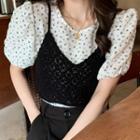Short-sleeve Floral Print Blouse / Knit Camisole Top