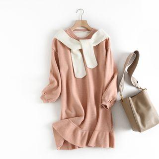 Tie-neck Letter Back Midi Knit Dress