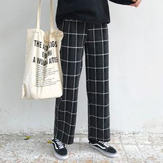 Windowpane Check Wide-leg Pants Windowpane Check - Black - One Size