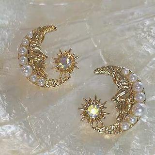 Faux Pearl Crescent Stud Earring / Clip-on Earring