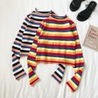 Rainbow Strip Cropped Knit Top
